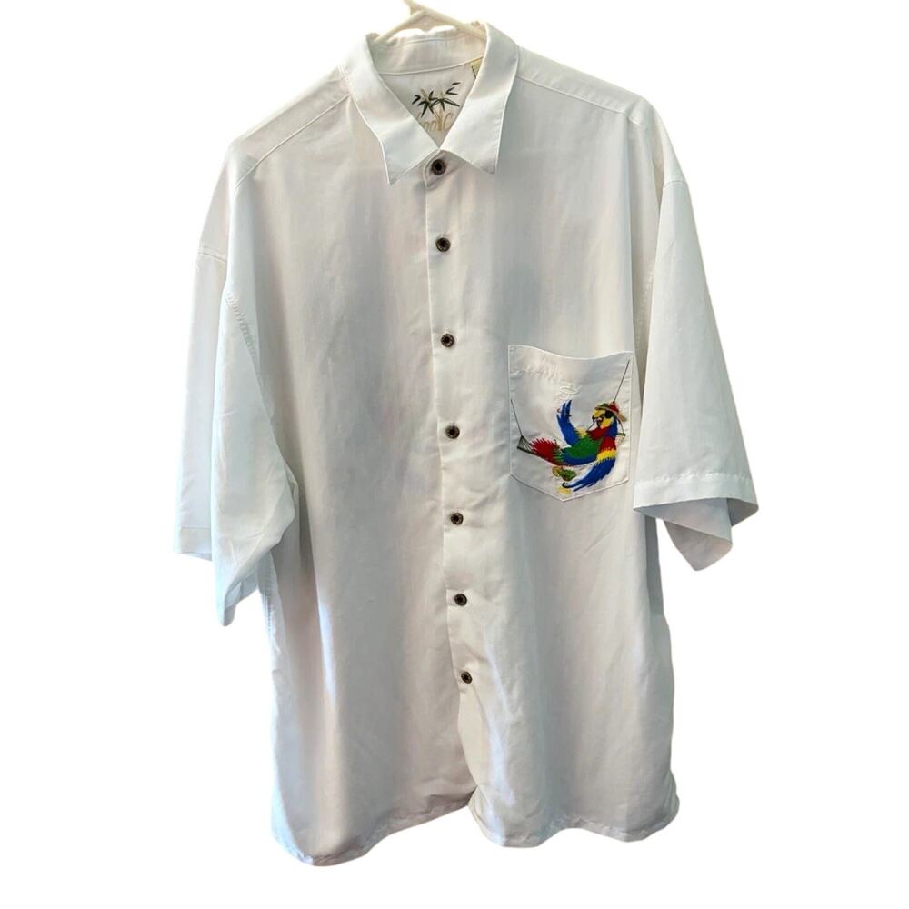 Bamboo Cay Men’s XL White It’s Always 5 O’Clock Embroidered Parrot Camp Shirt